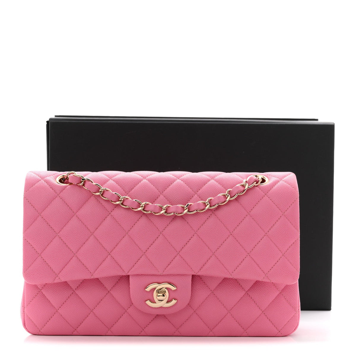 Caviar Quilted Medium Double Flap Pink