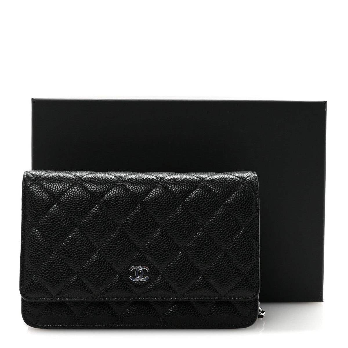 Caviar Quilted Wallet on Chain WOC Black