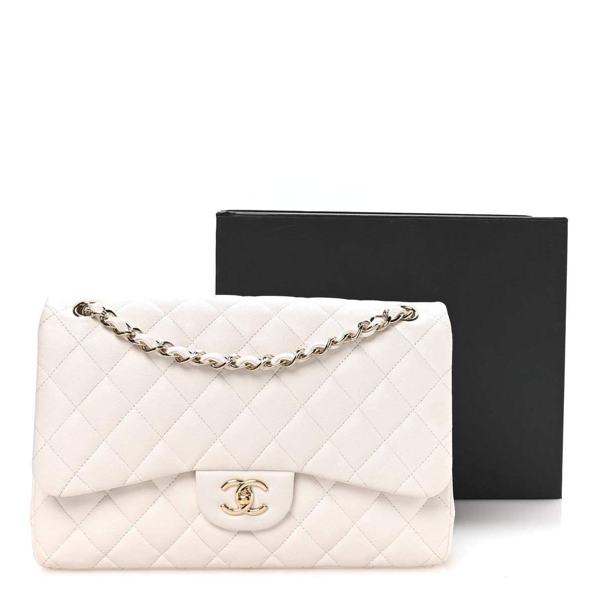 Caviar Quilted Jumbo Double Flap White