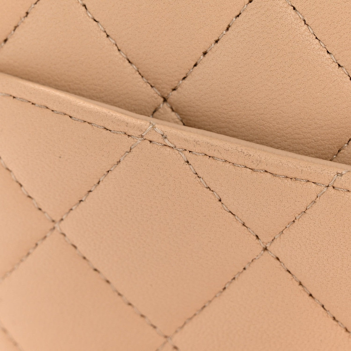 Lambskin Quilted Medium Double Flap Beige