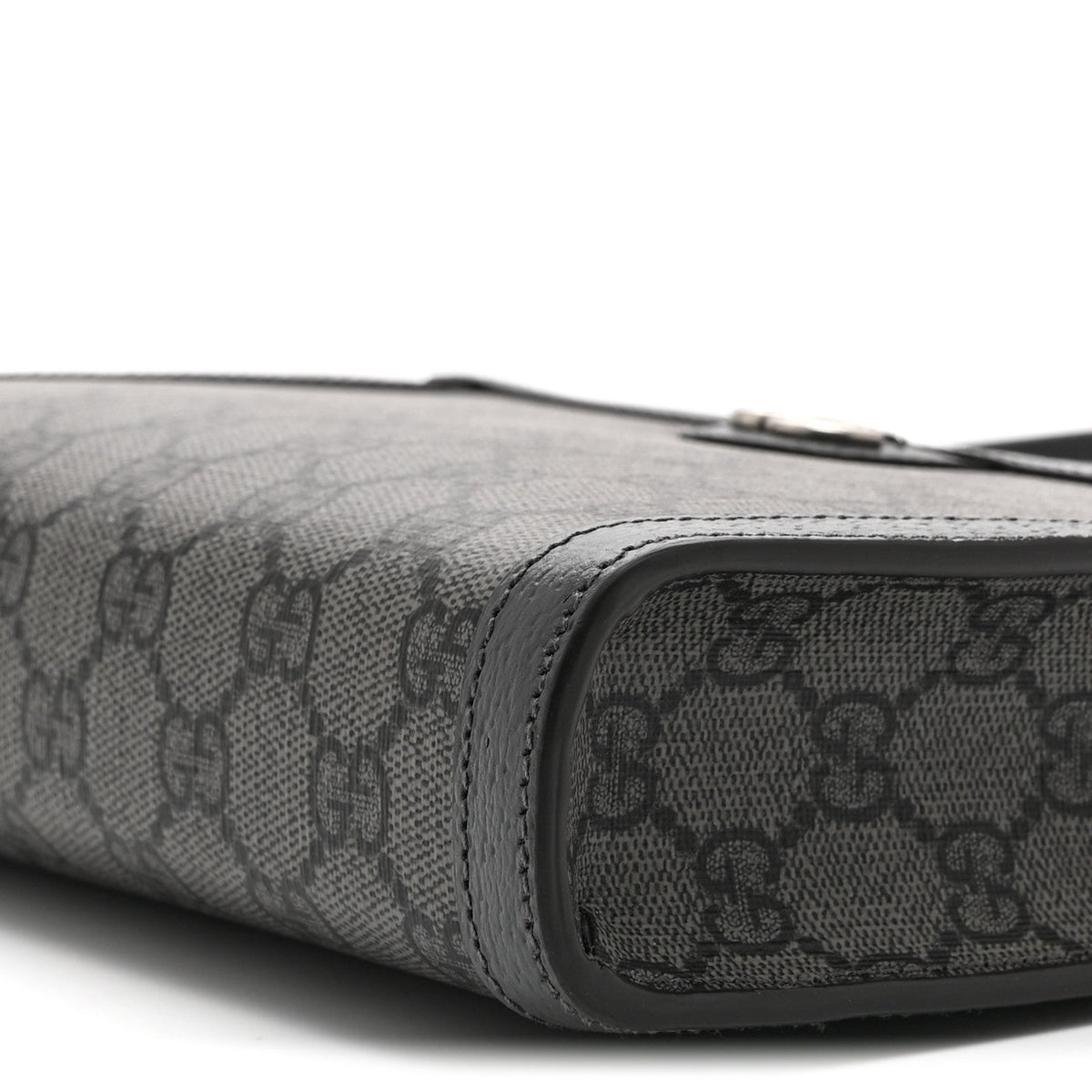 GG Supreme Monogram Textured Dollar Calfskin Web Small Ophidia Shoulder Bag Grey Black Graphite Grey