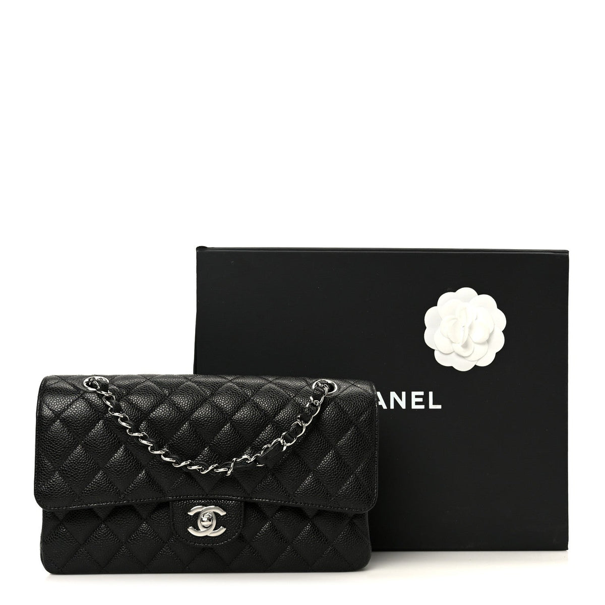 Caviar Quilted Medium Double Flap Black