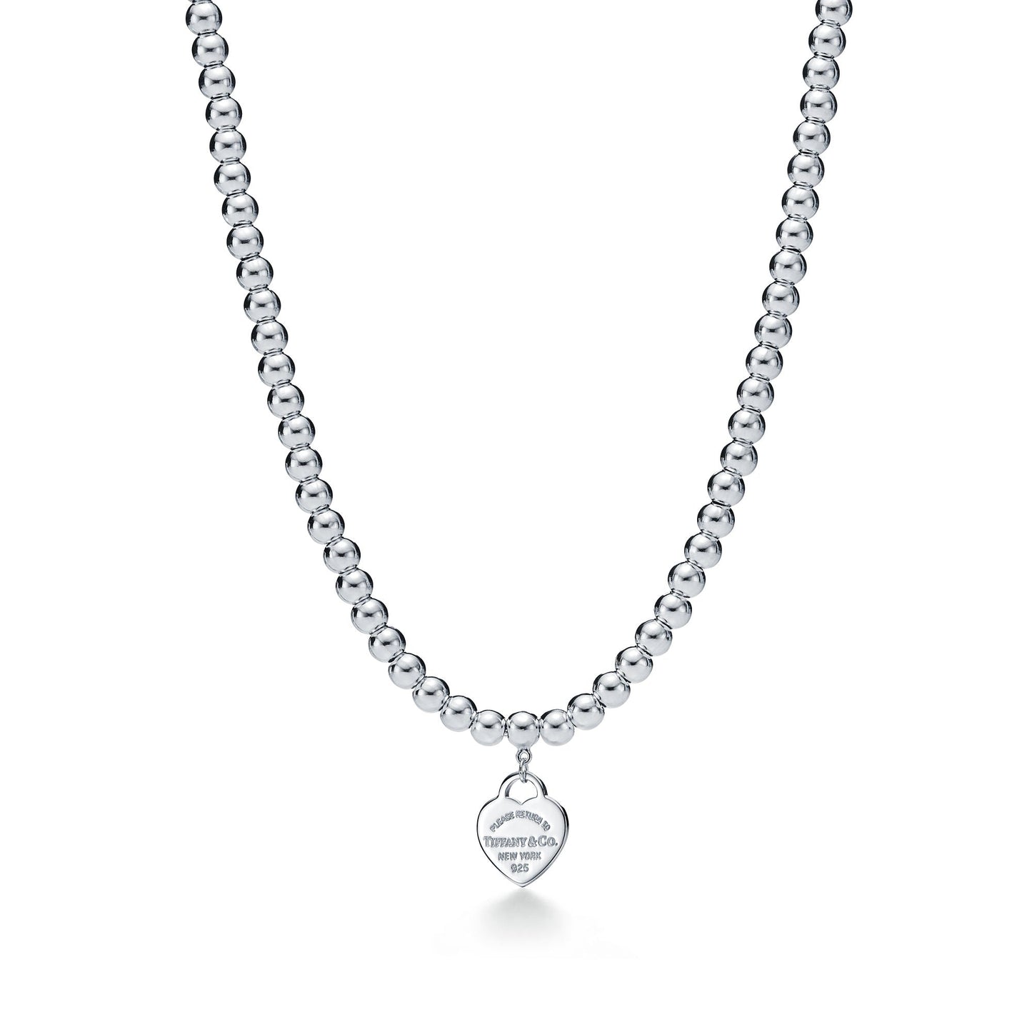 Tiffany Return to Tiffany Tiffany Blue Heart Tag Bead Necklace in Silver