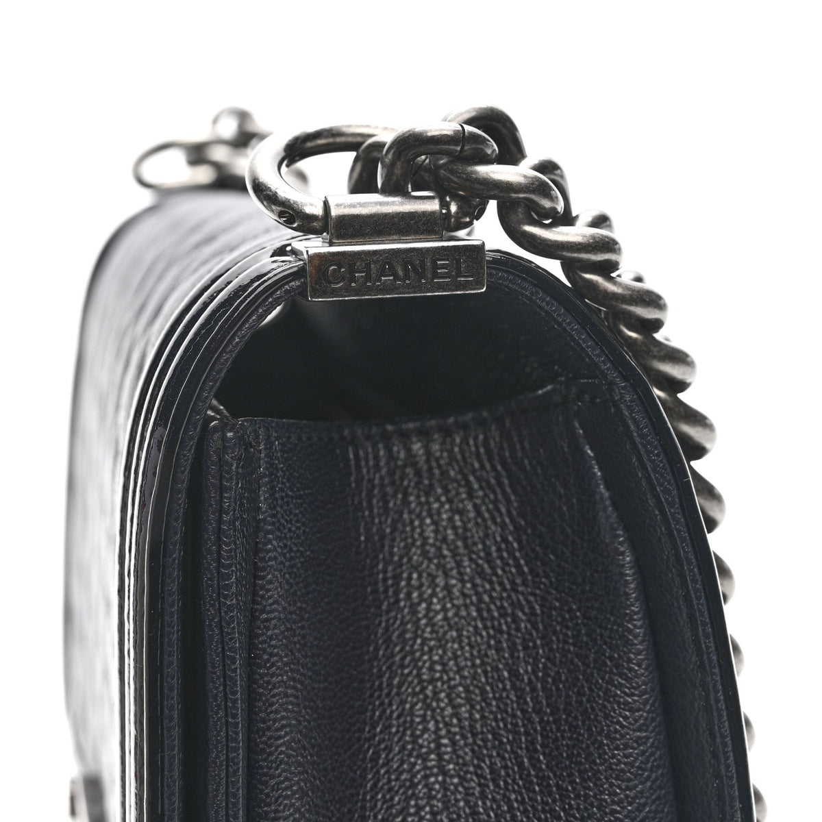 Goatskin Quilted Patent Medium Duo Boy Flap Dark Blue