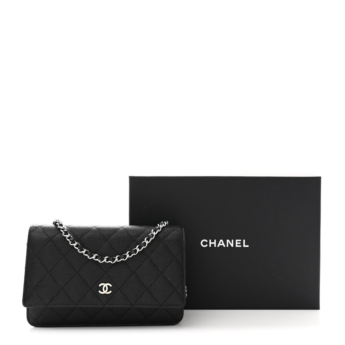 Caviar Quilted Wallet on Chain WOC Black