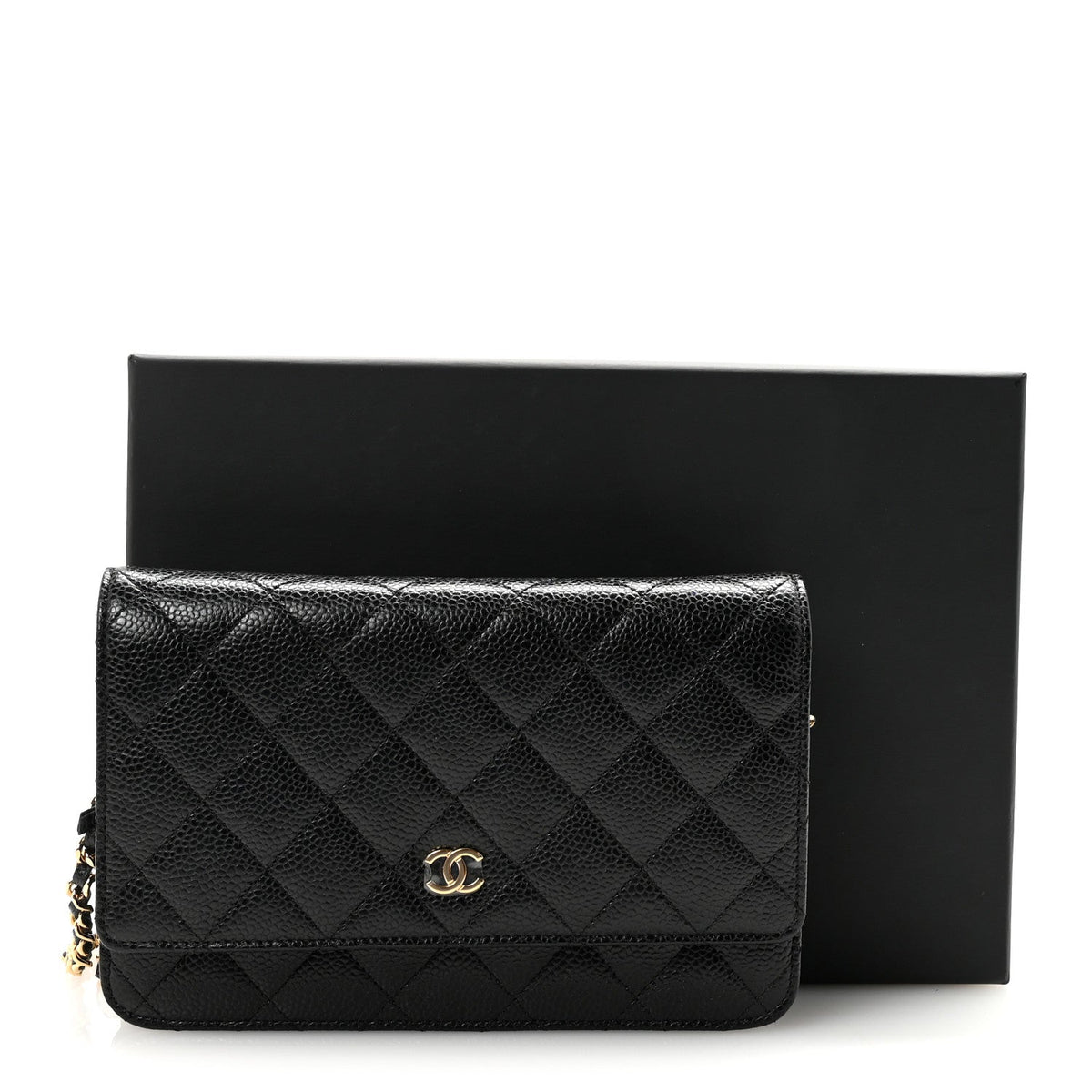 Caviar Quilted Wallet on Chain WOC Black