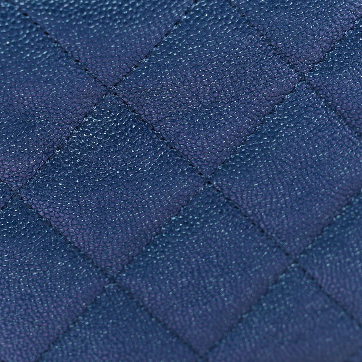 Iridescent Caviar Quilted Wallet on Chain WOC Dark Blue