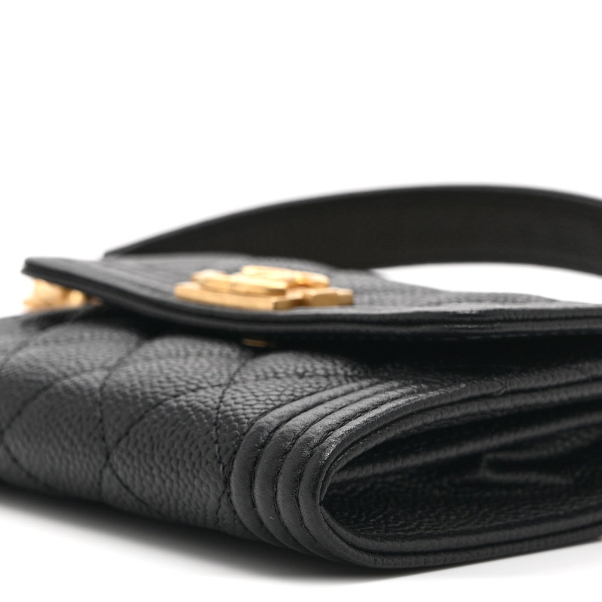 Caviar Quilted Boy Card Holder On Chain Black