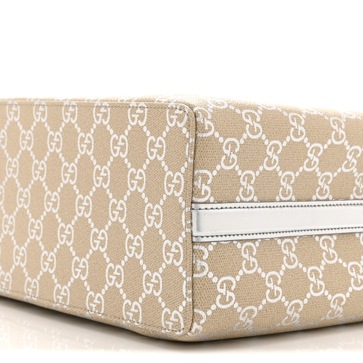 GG Supreme Monogram Emblem Medium Tote Bag Beige Silver