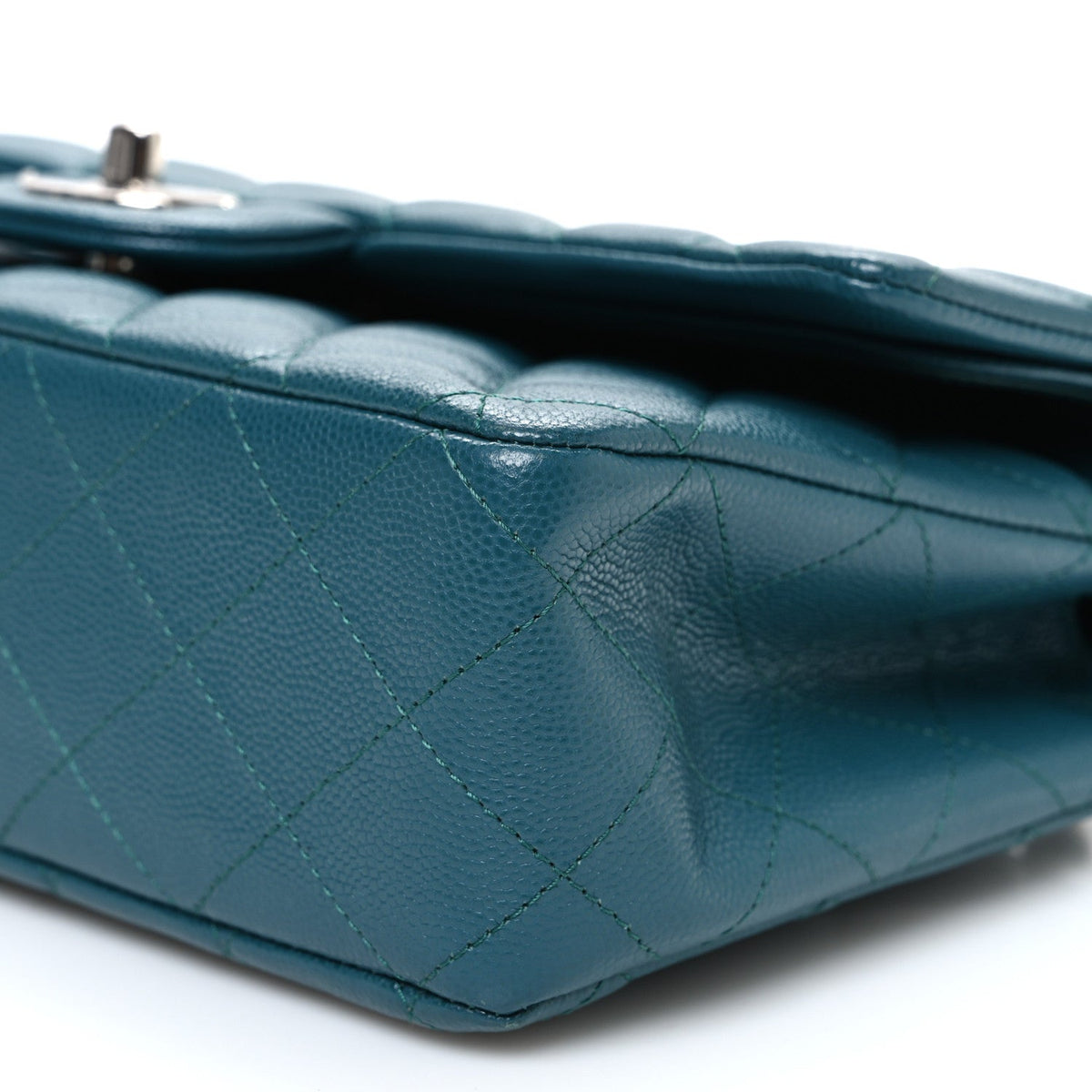 Caviar Quilted Medium Double Flap Dark Turquoise