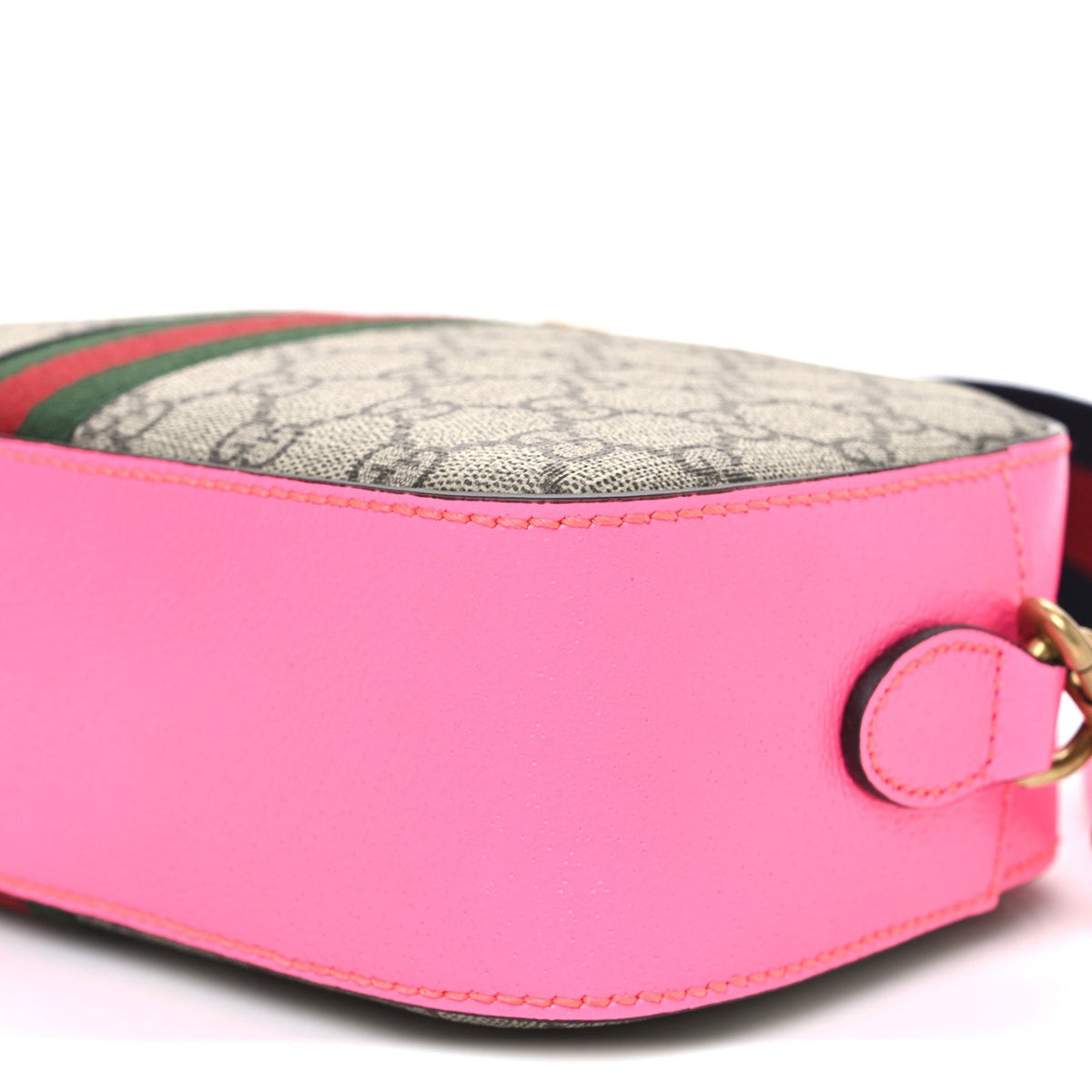GG Supreme Monogram Textured Dollar Calfskin Web Ophidia Small Crossbody Bag Beige Ebony Fuchsia