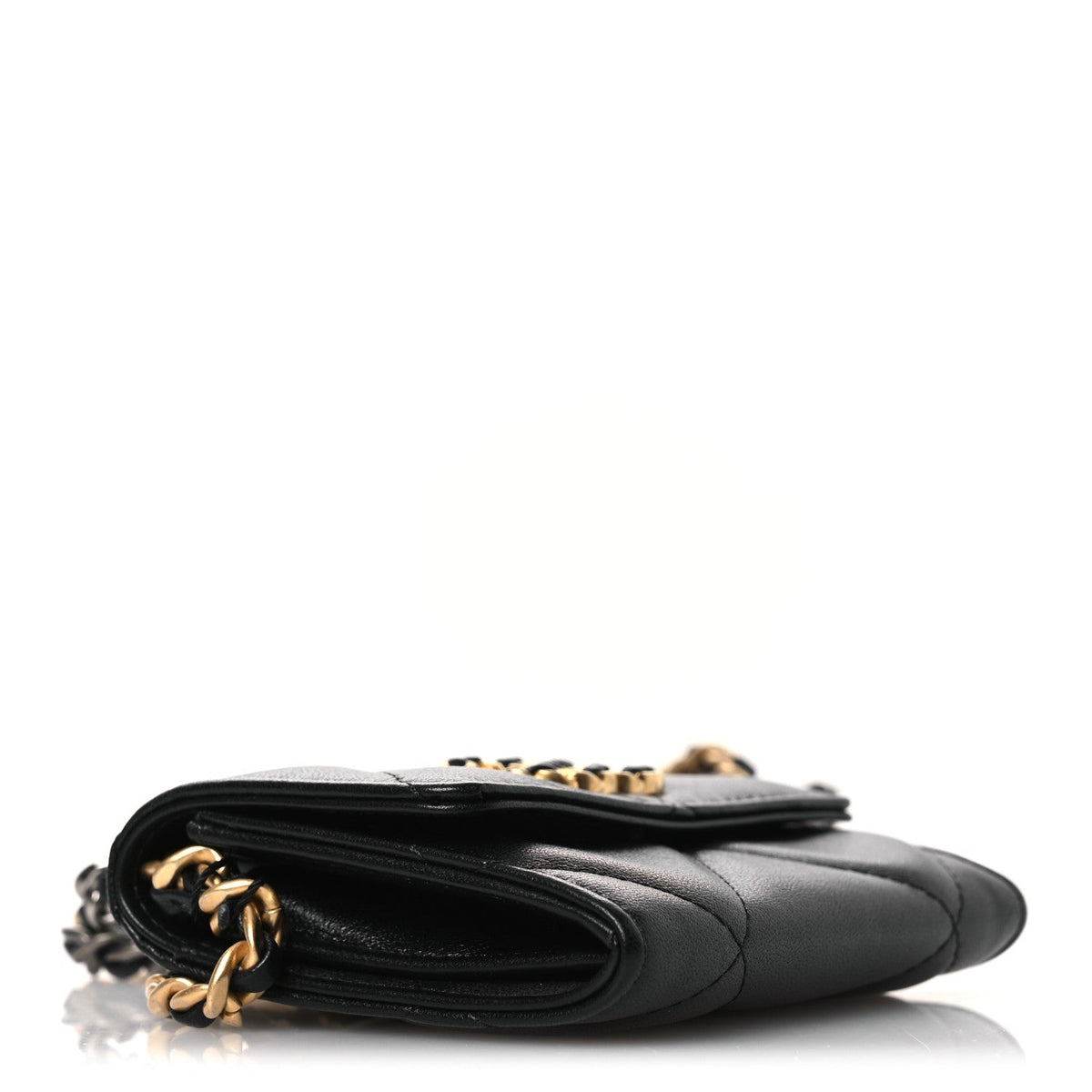 Lambskin Quilted Chanel 19 Flap Coin Purse With Chain Black