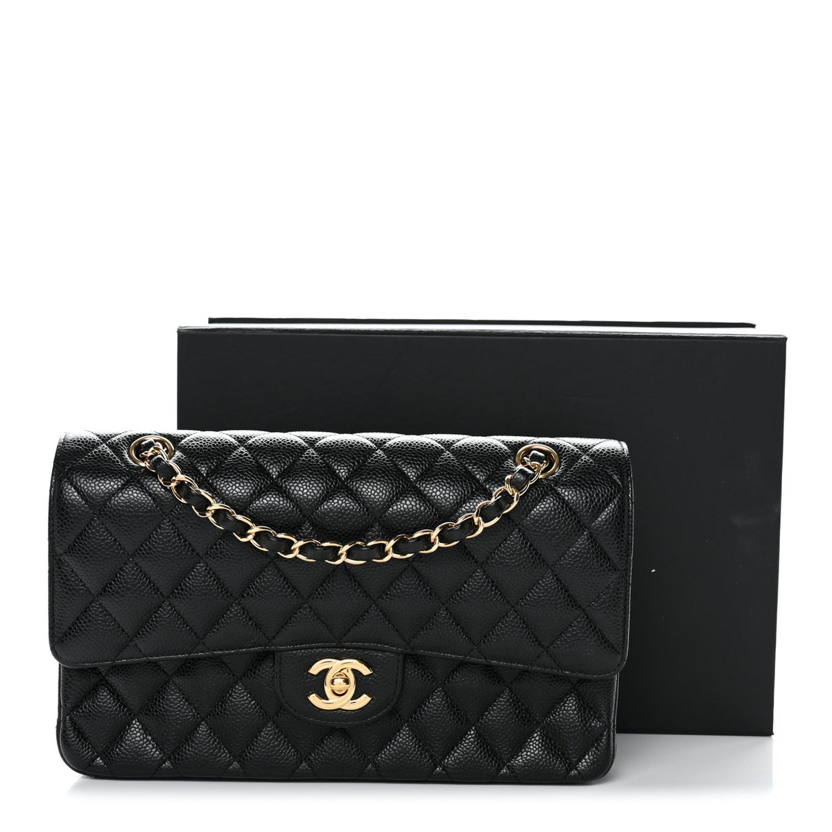 Caviar Quilted Medium Double Flap Black