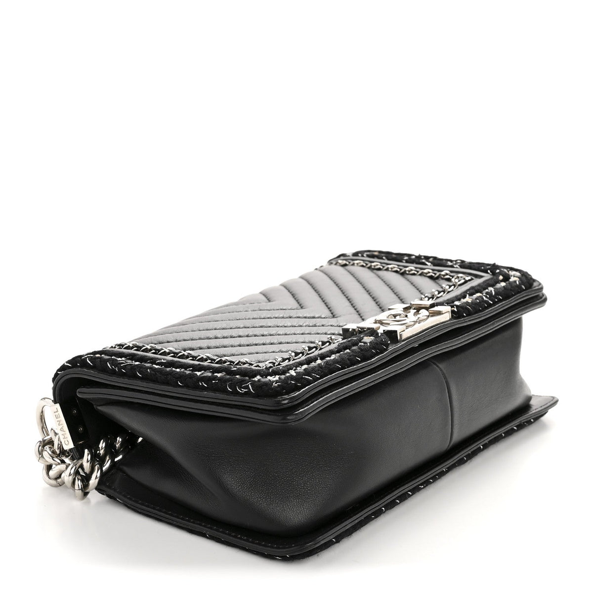 Calfskin Chevron Tweed Medium Boy Flap Black