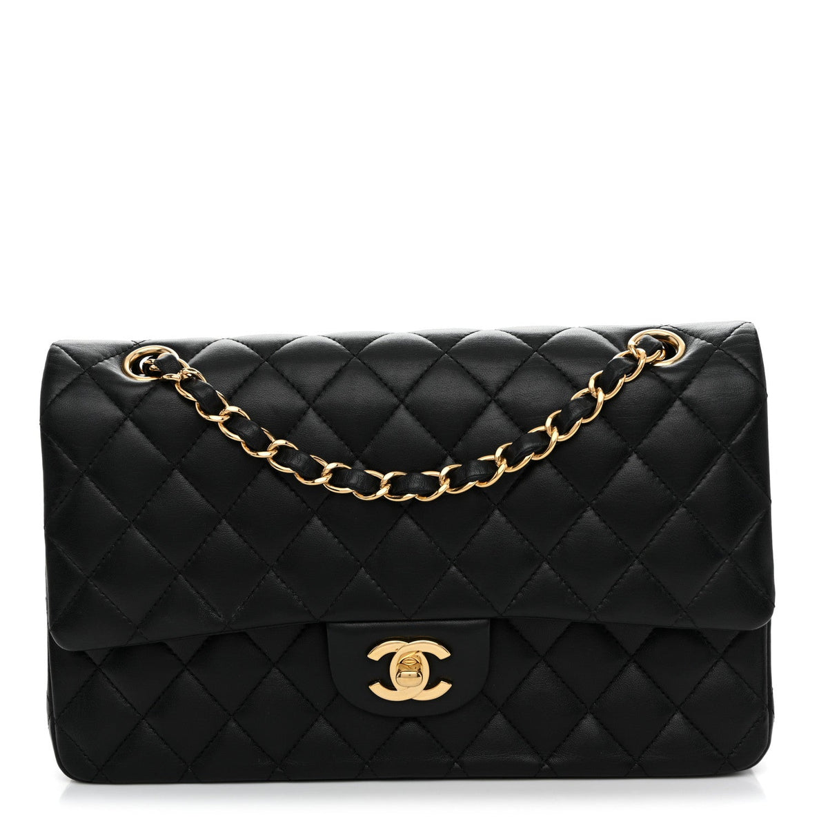 Lambskin Quilted Medium Double Flap Black
