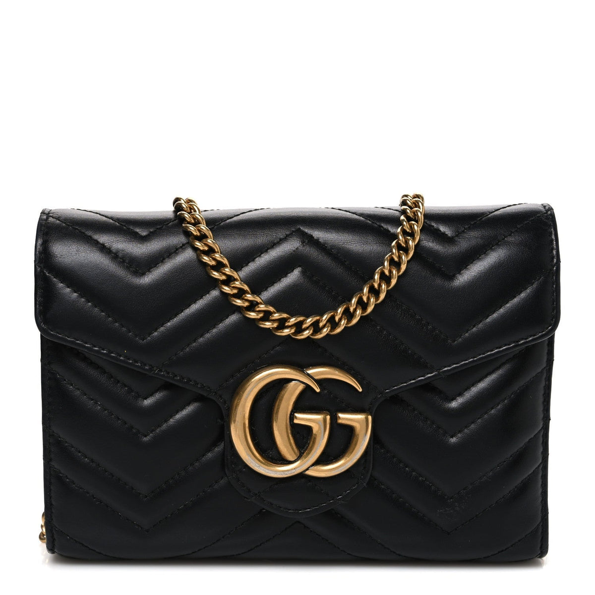 Calfskin Matelasse GG Marmont Chain Wallet Black