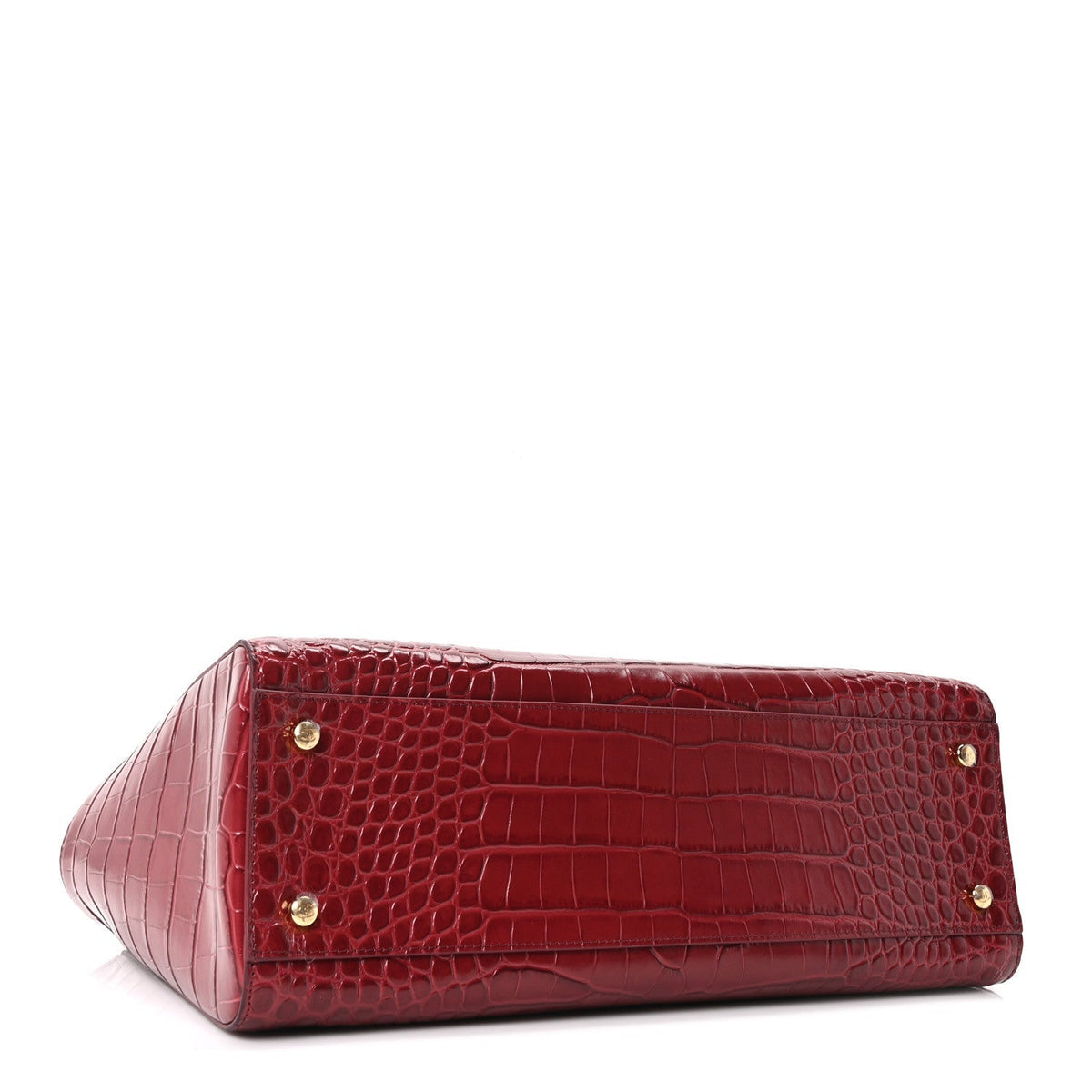 Calfskin Crocodile Embossed Archetype Small Shopper Tote Burgundy