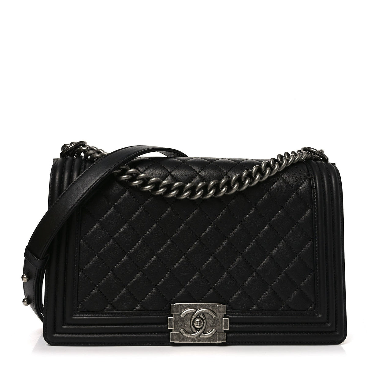 Calfskin Quilted New Medium Boy Flap Black