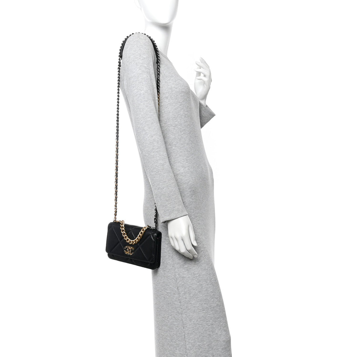 Lambskin Quilted Chanel 19 Wallet On Chain WOC Black