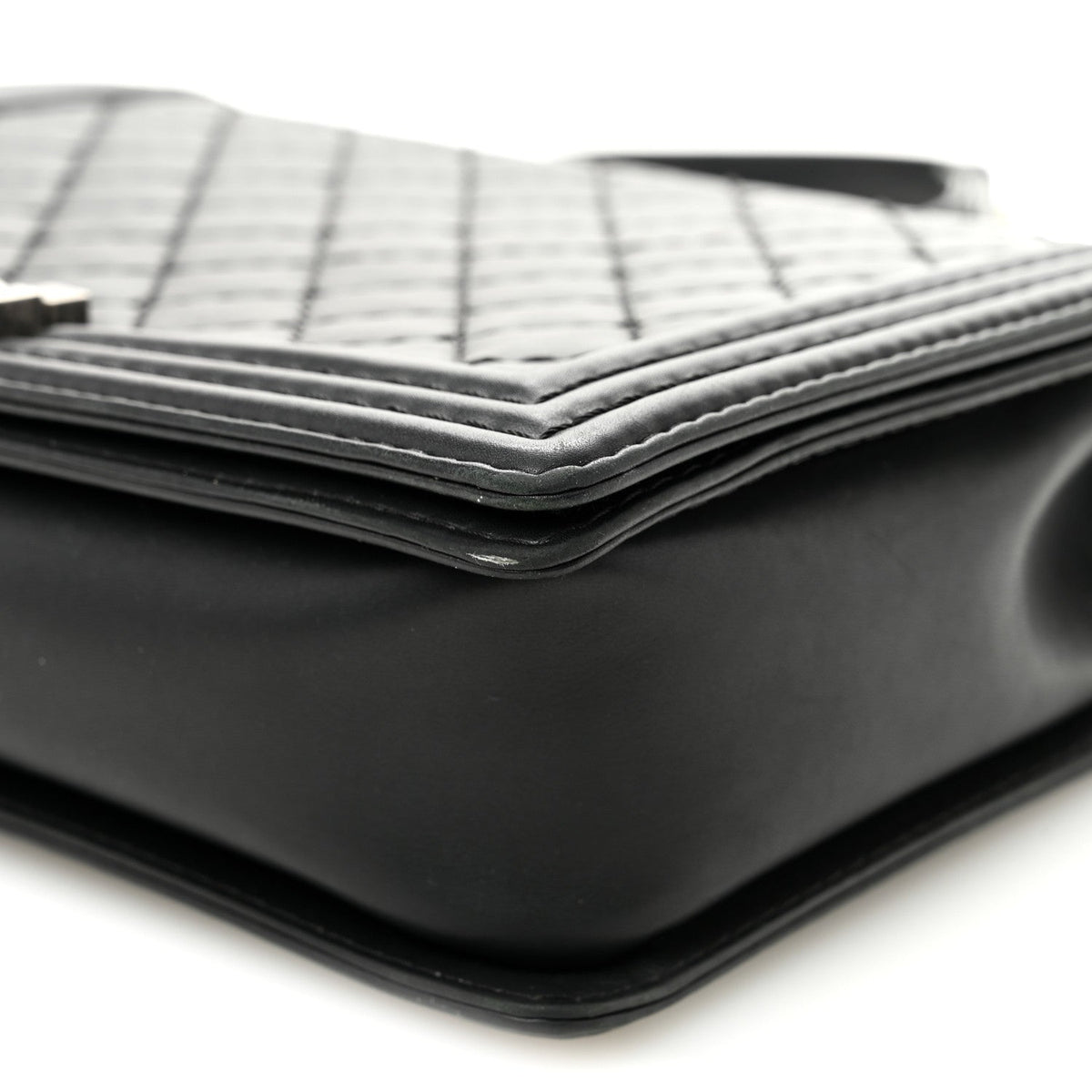 Calfskin Double Stitch Large Boy Flap Black