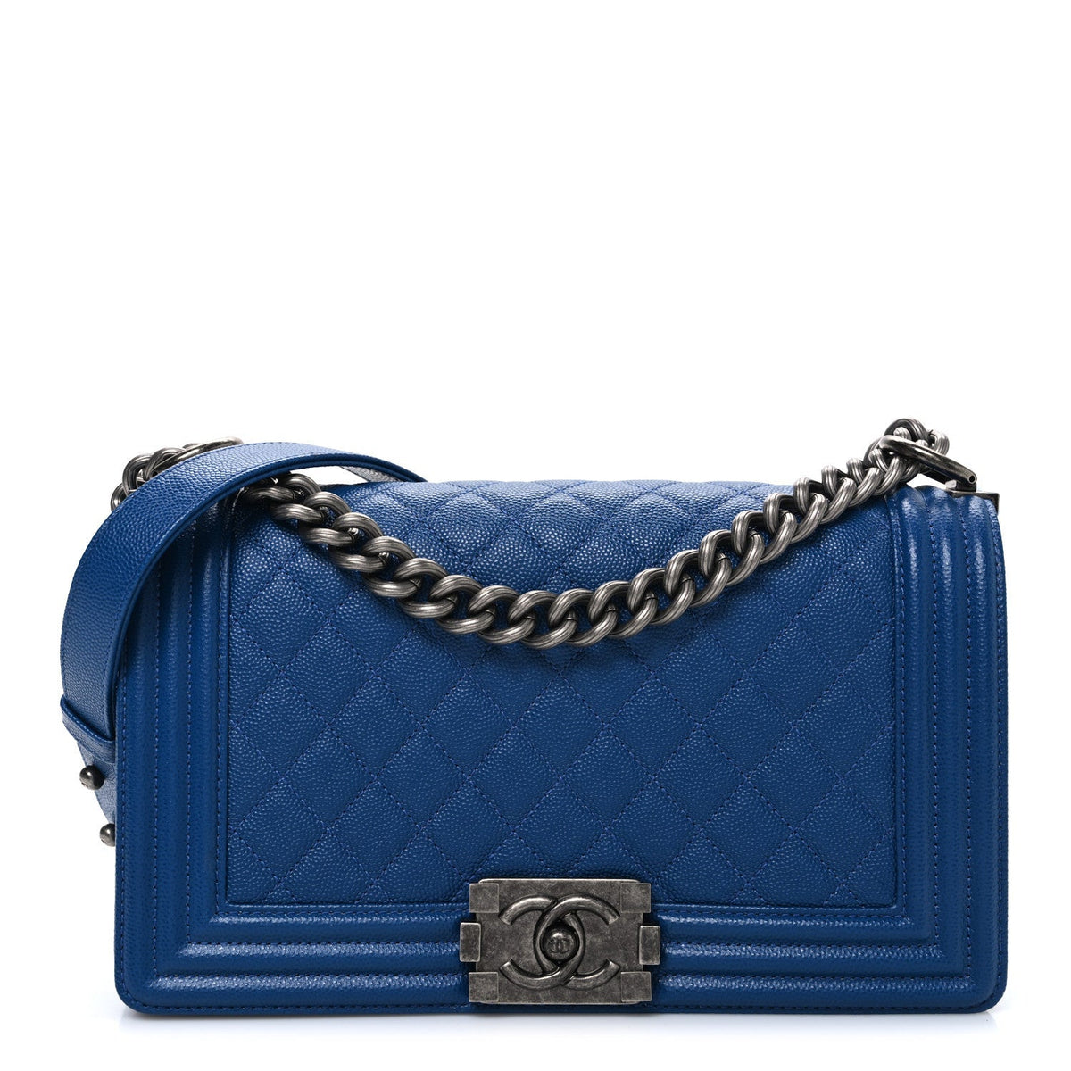 Caviar Quilted Medium Boy Flap Dark Blue