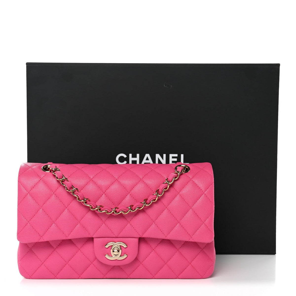 Caviar Quilted Medium Double Flap Dark Pink