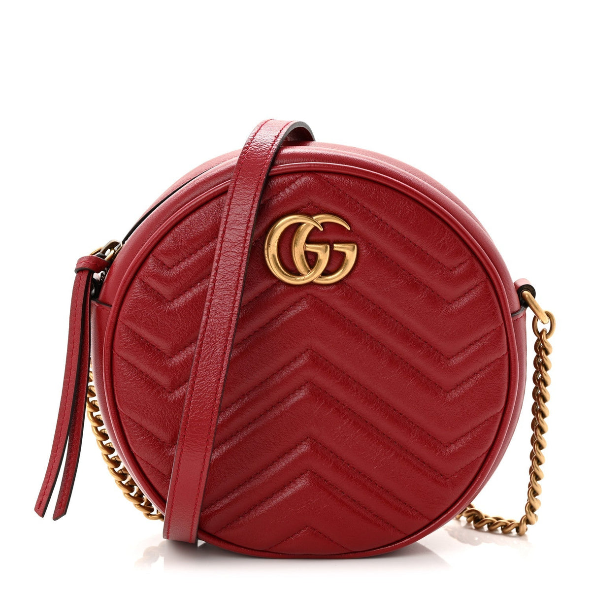 Glazed Calfskin Matelasse Heart Mini GG Marmont Round Shoulder Bag Romantic Cerise