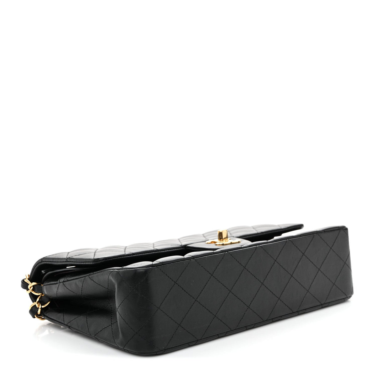 Lambskin Quilted Medium Double Flap Black