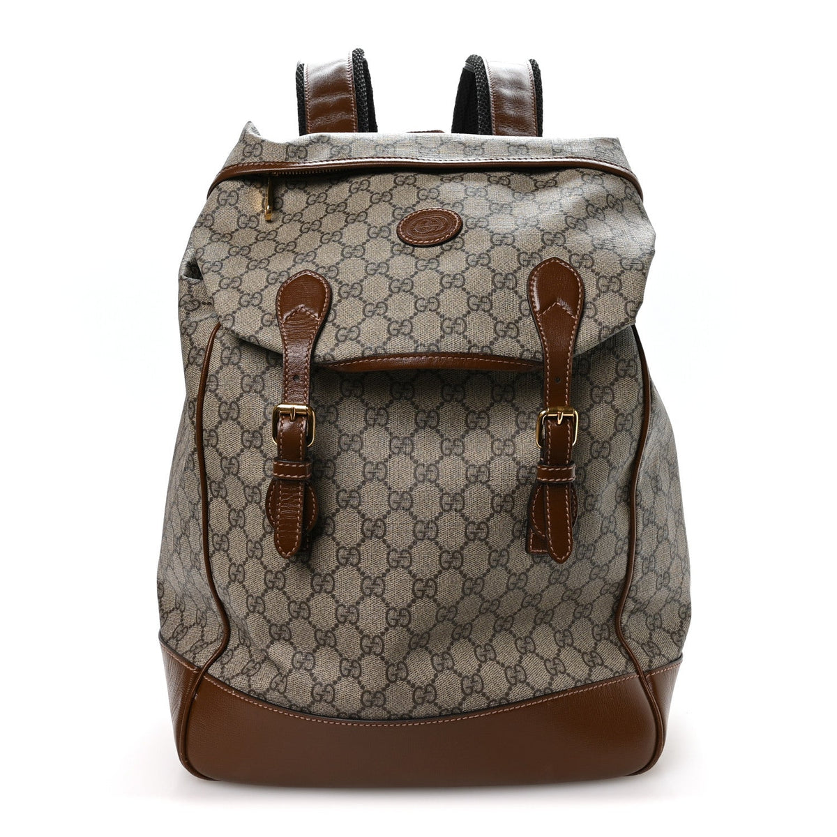 GG Supreme Monogram Azalea Calfskin Medium Retro Interlocking G Buckle Backpack Beige Ebony Brown Sugar