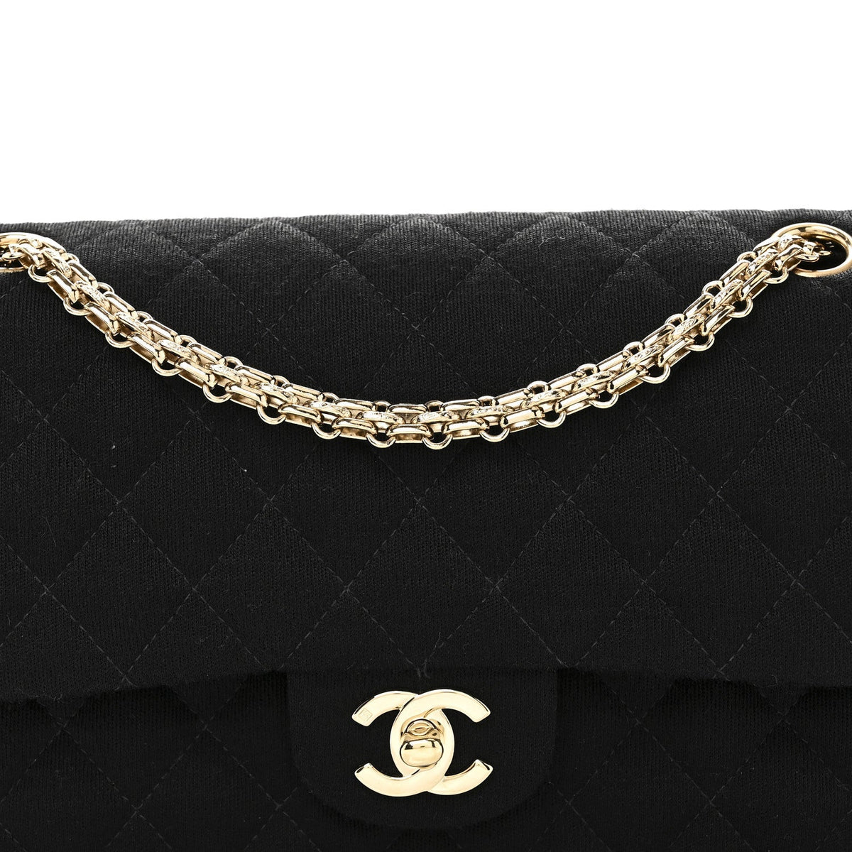 Jersey Quilted Medium Bijoux Chain Double Flap Black