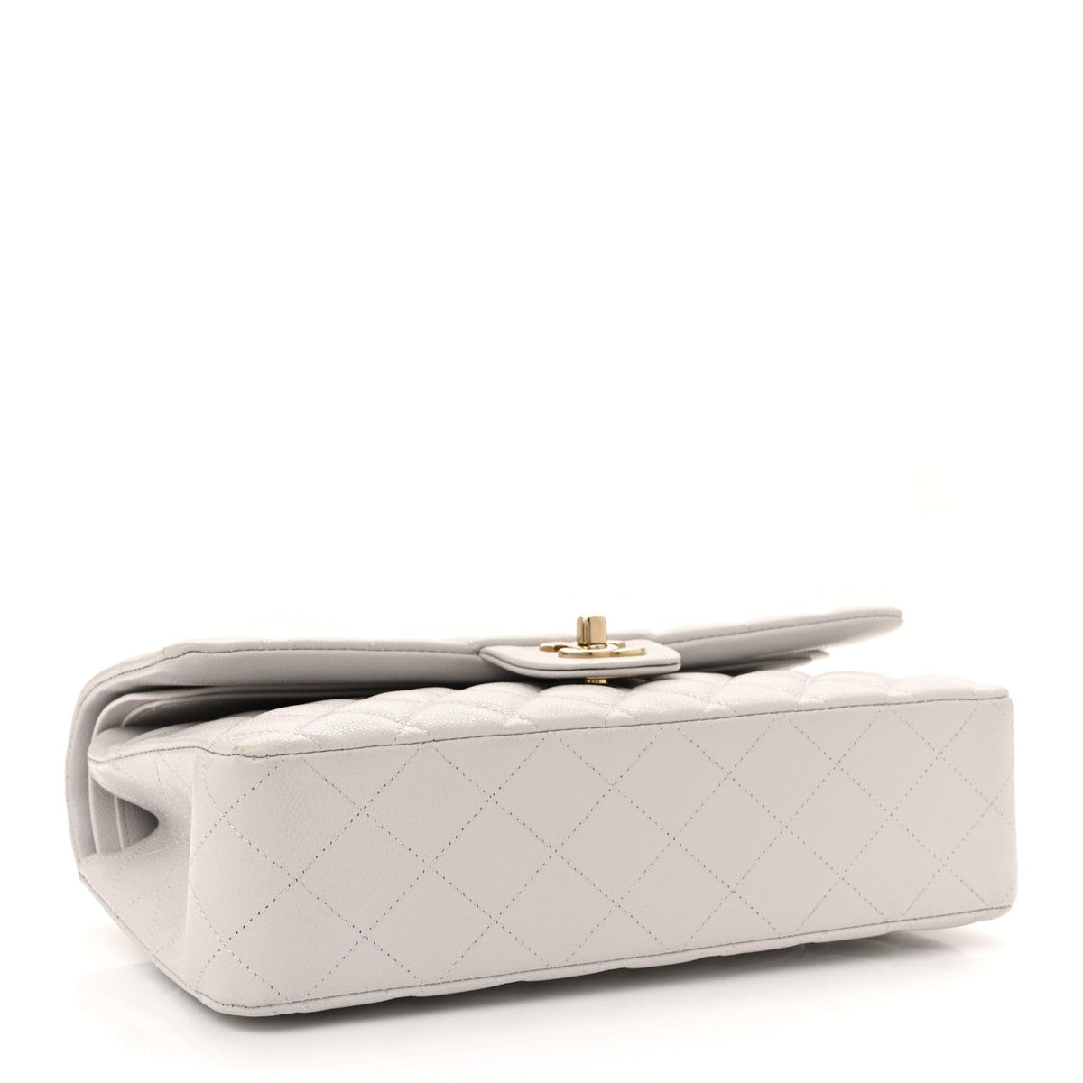 Caviar Quilted Medium Double Flap Light Grey
