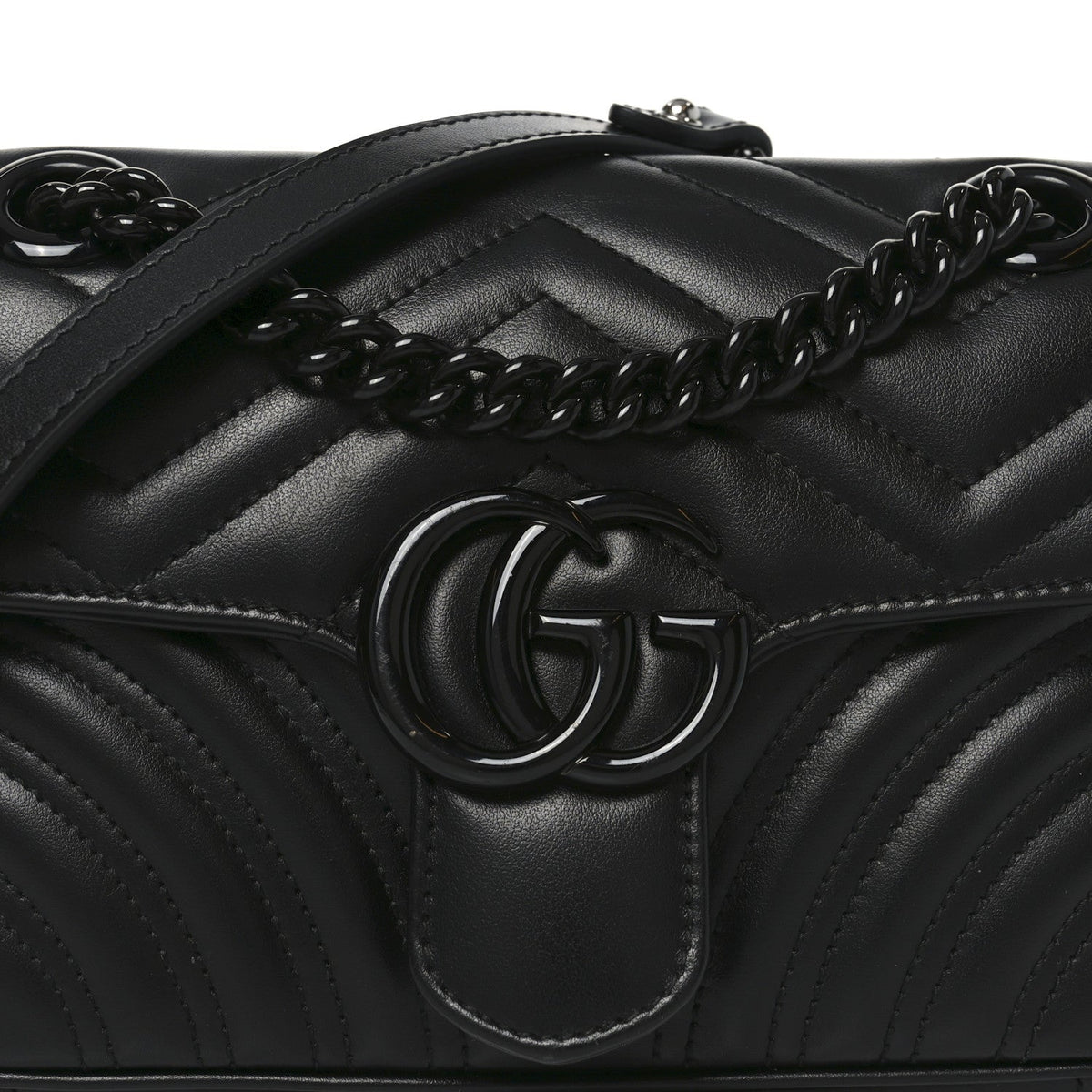Calfskin Matelasse Monochrome Mini GG Marmont Shoulder Bag Black