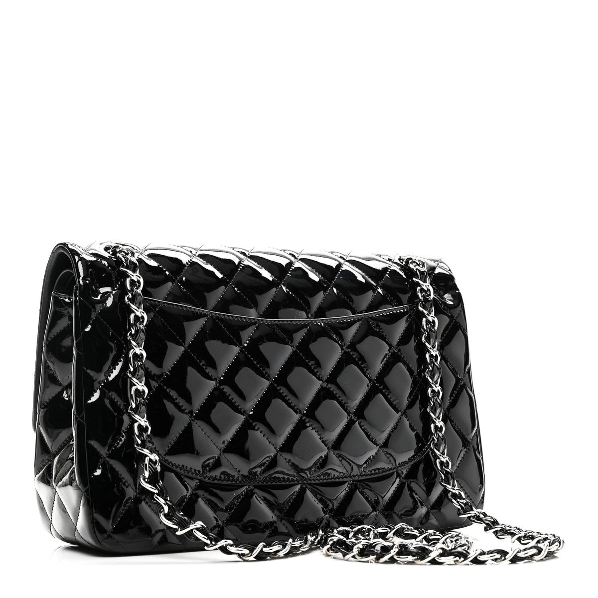 Patent Quilted Jumbo Double Flap Black