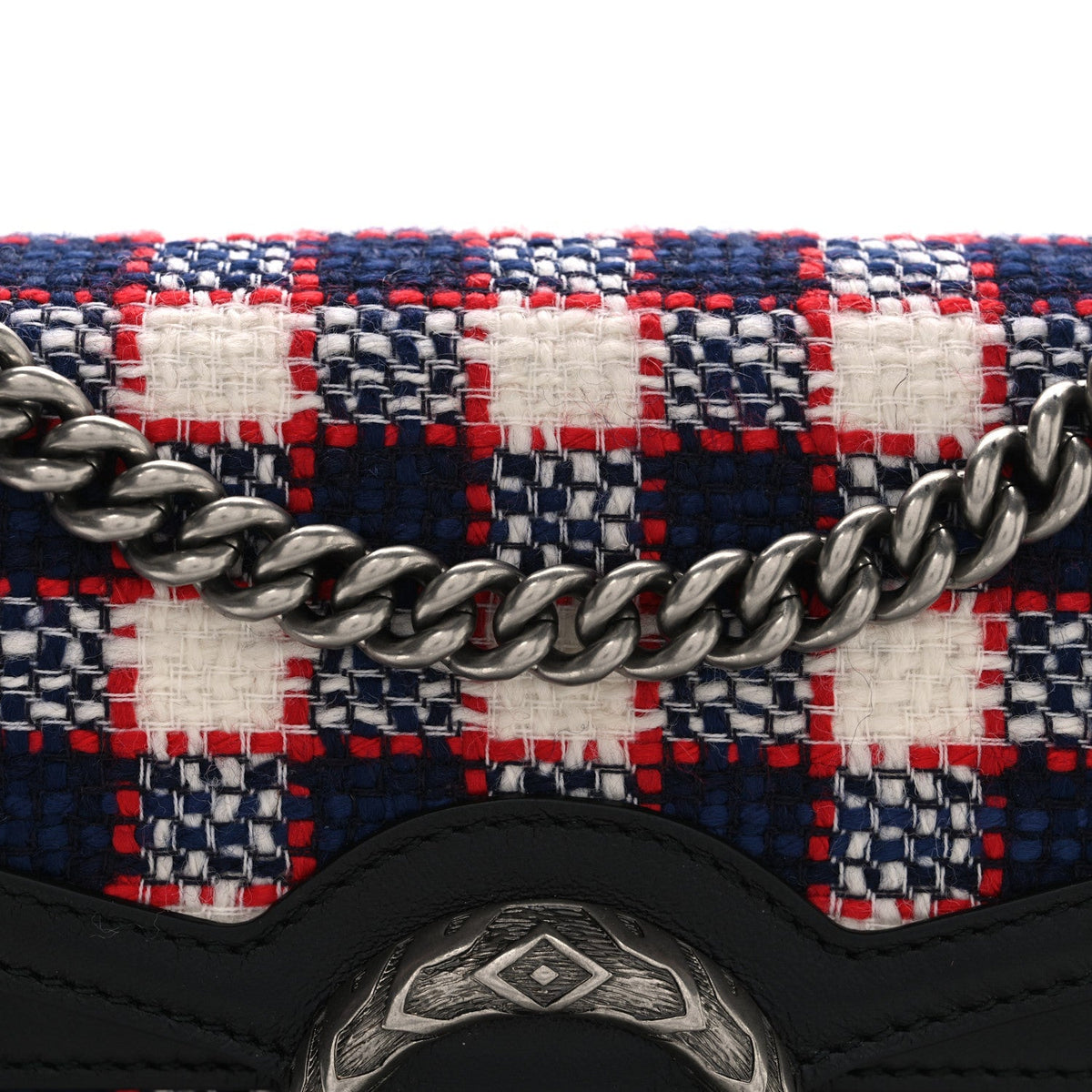 Vintage Tweed Check Small Dionysus Shoulder Bag White Hibiscus Red Marine