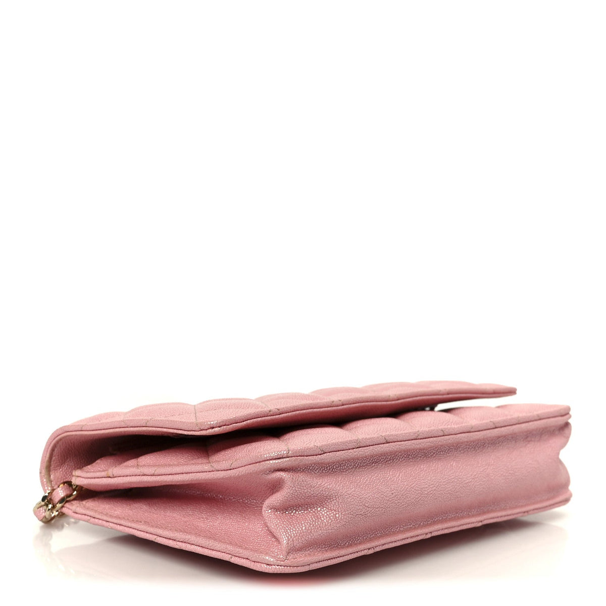 Iridescent Caviar Quilted Wallet on Chain WOC Rose Pink