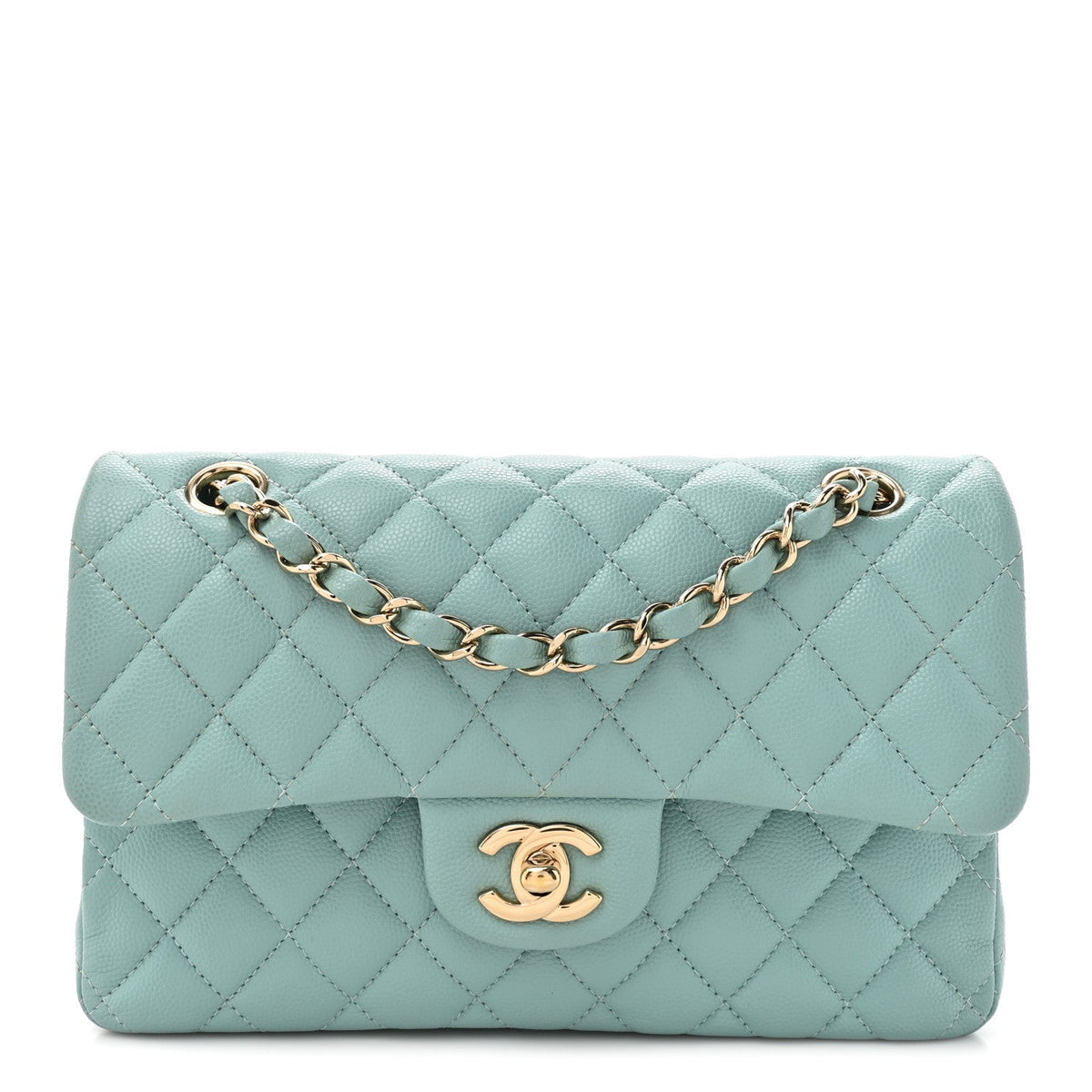 Caviar Quilted Small Double Flap Light Blue