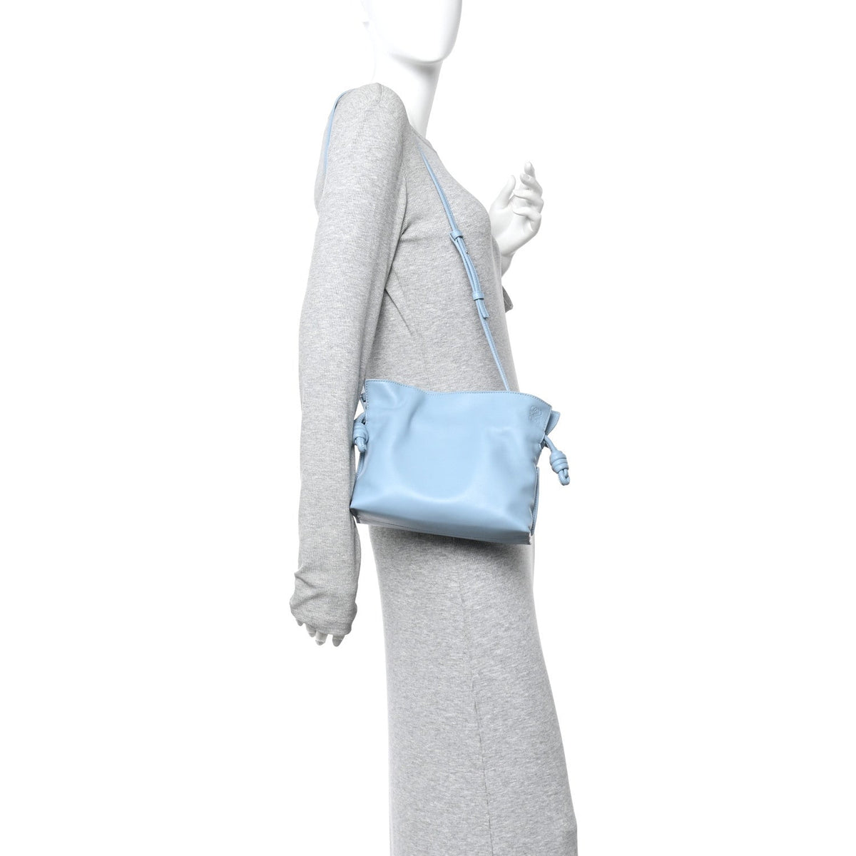Calfskin Mini Flamenco Knot Clutch Dusty Blue