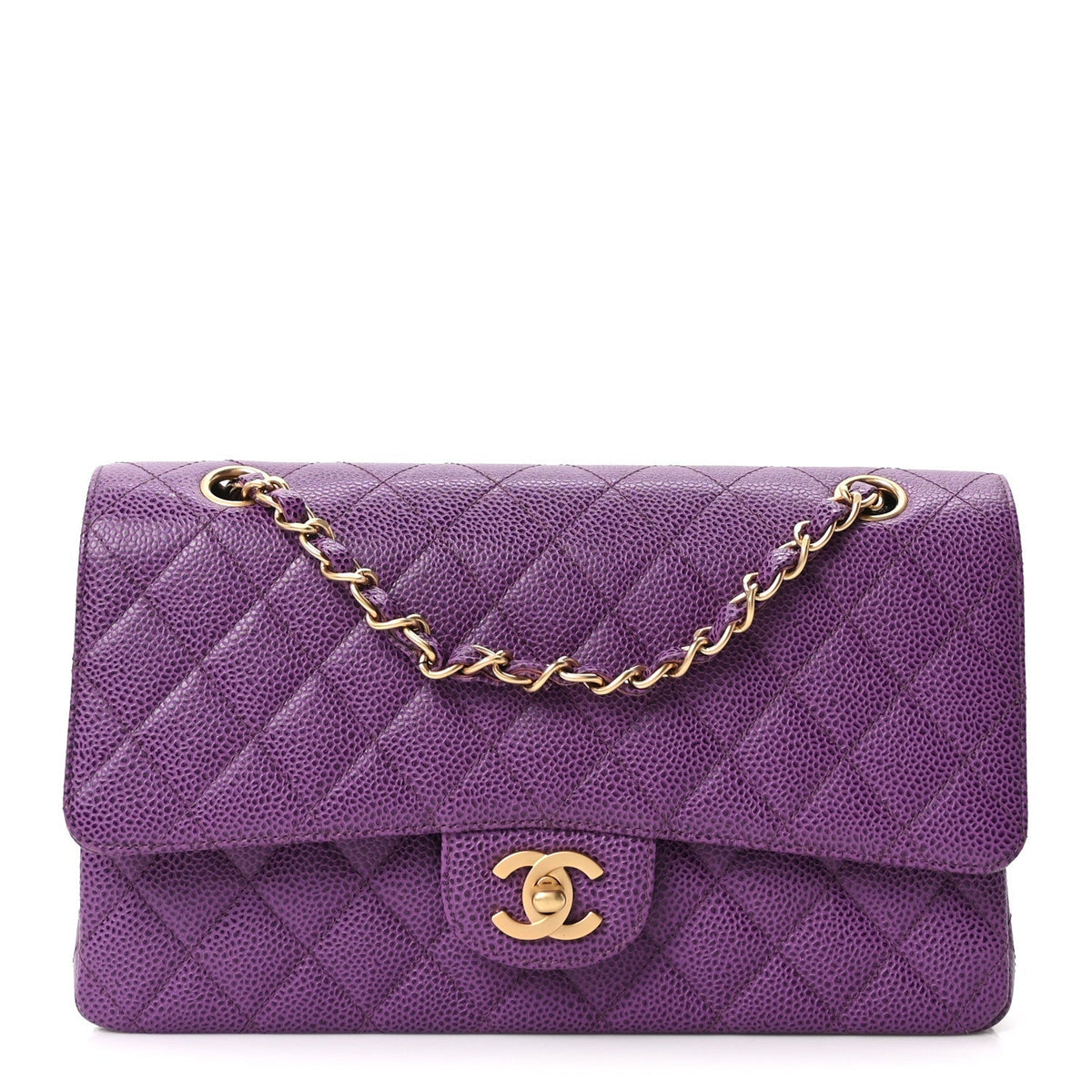 Caviar Quilted Medium Double Flap Purple
