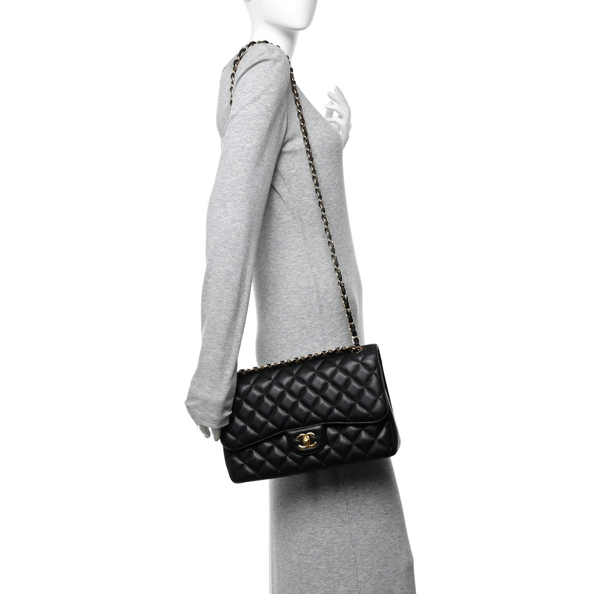 Caviar Quilted Jumbo Double Flap Black