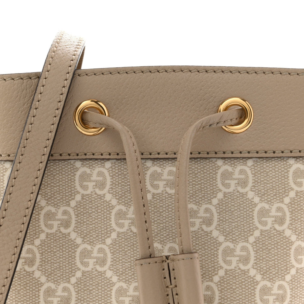 GG Supreme Monogram Textured Calfskin Web Mini Ophidia Bucket Bag Beige Ebony Mystic White Oatmeal
