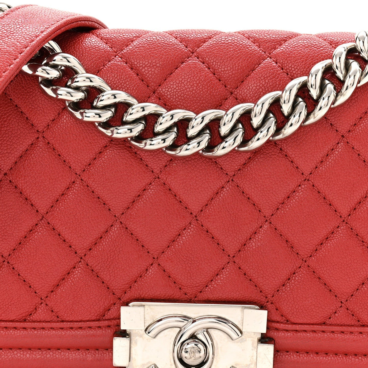 Caviar Quilted Small Boy Flap Red