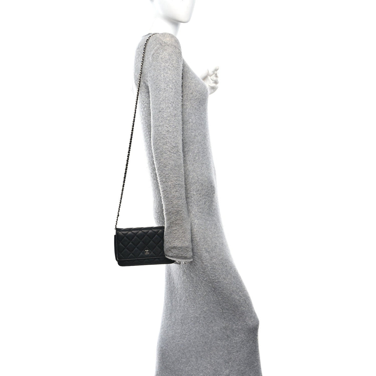 Caviar Quilted Wallet on Chain WOC Black