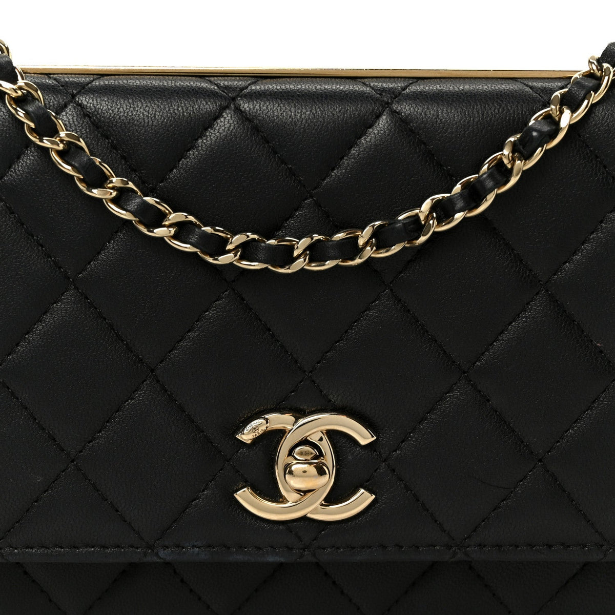 Lambskin Quilted Trendy CC Wallet On Chain WOC Black