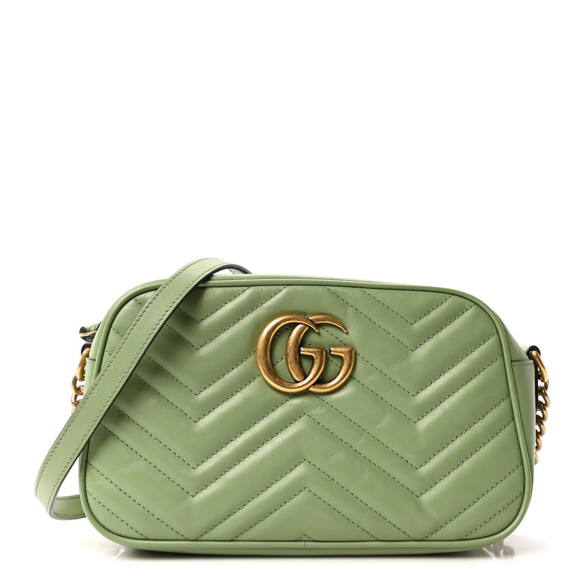 Calfskin Matelasse Small GG Marmont Chain Shoulder Bag Salamander Green