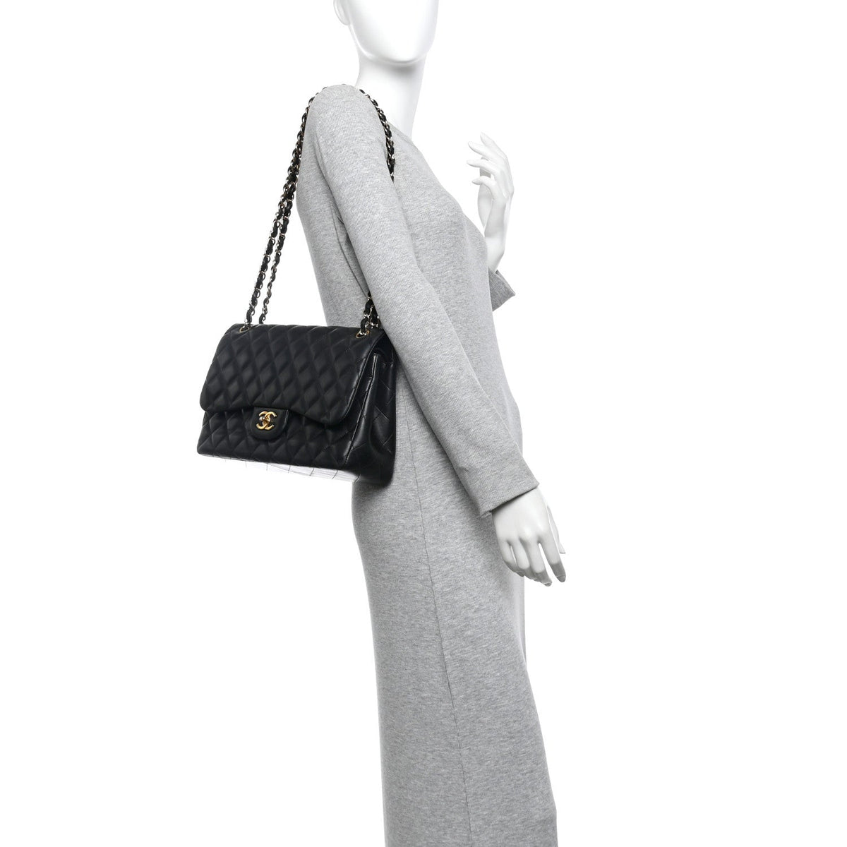 Lambskin Quilted Jumbo Double Flap Black