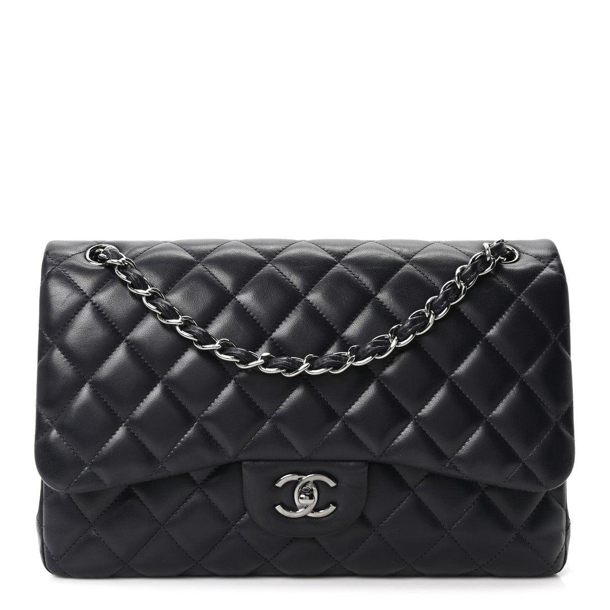 Lambskin Quilted Jumbo Double Flap Navy