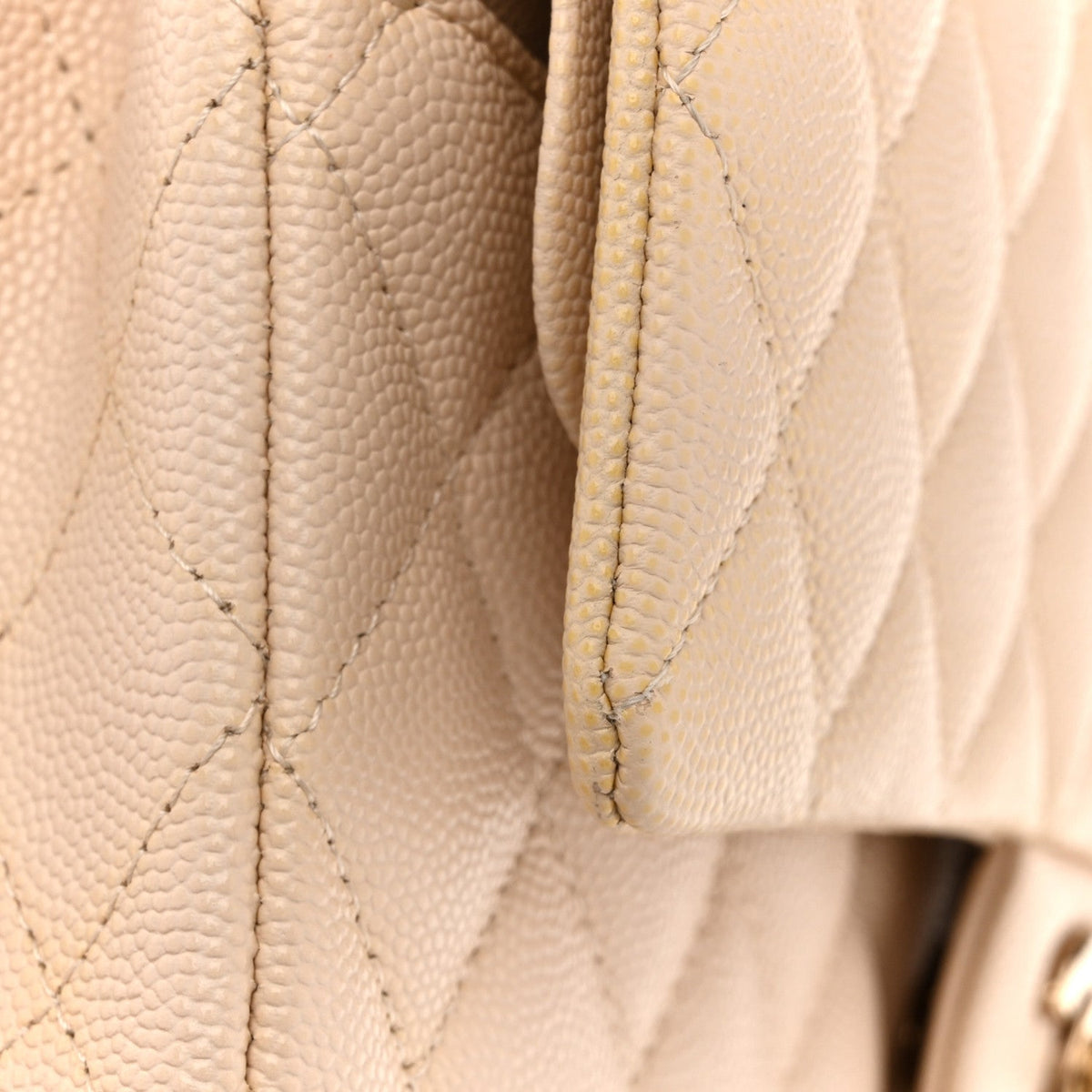 Caviar Quilted Medium Double Flap Light Beige