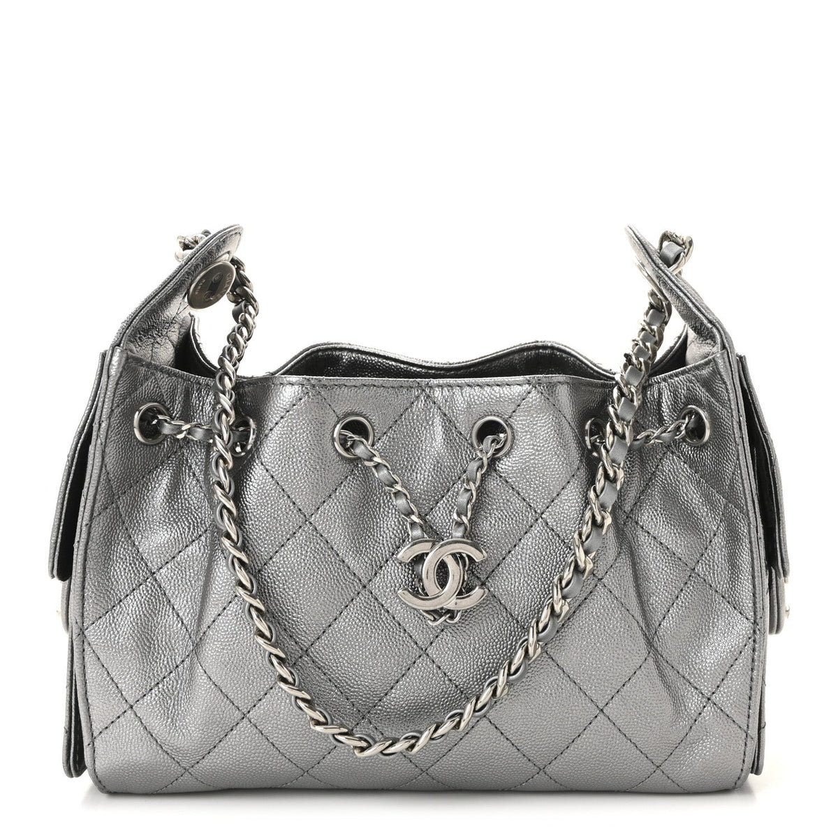 Metallic Caviar Quilted Mini Chanel 25 Handbag Anthracite