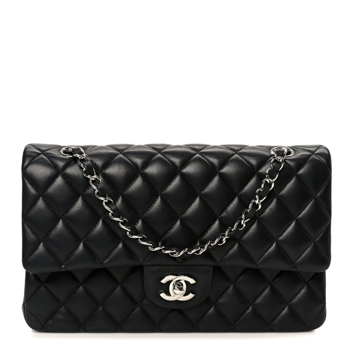 Lambskin Quilted Medium Double Flap Black