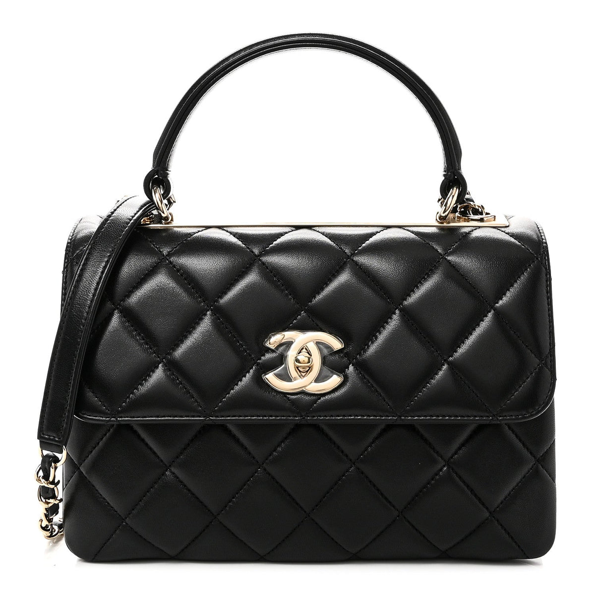 Lambskin Quilted Small Trendy CC Dual Handle Flap Bag Black
